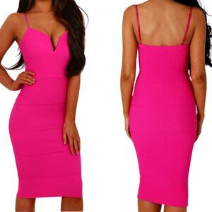 Parisian Collection Hot Pink Bandage Bodycon Midi Dress